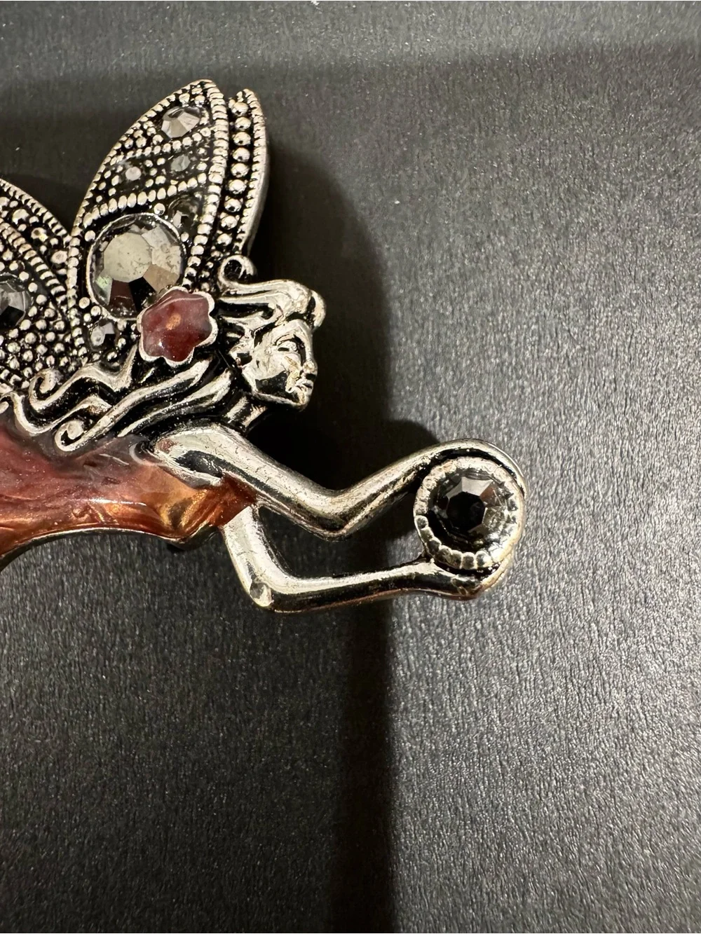 Art Nouveau Petite Nymph Fairy Brooch Pin Silver Tone Rhinestone Marcasite VTG